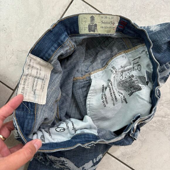 VTG Y2K Industrial Indigo Jeans 38x34 Tiger Rhinestone Distressed Art To Wear - Picture 7 of 7